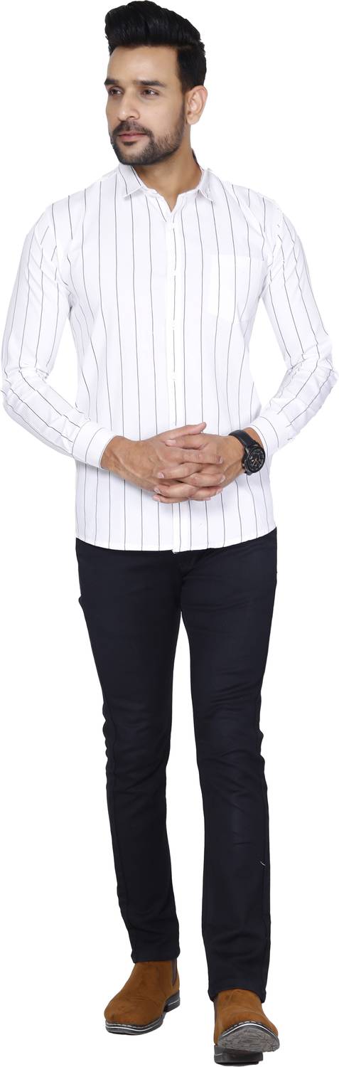 BLAZSTAR Men Striped Casual White Shirt