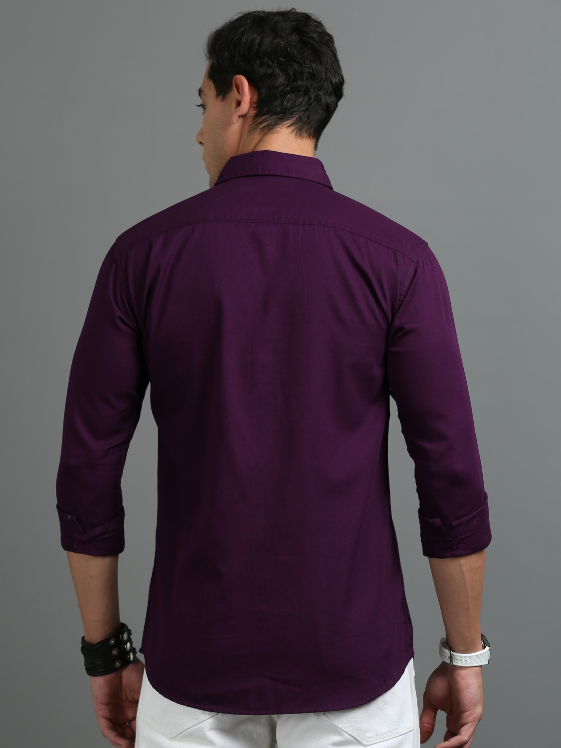 Image of tallwalker Men Solid Casual Purple Shirt