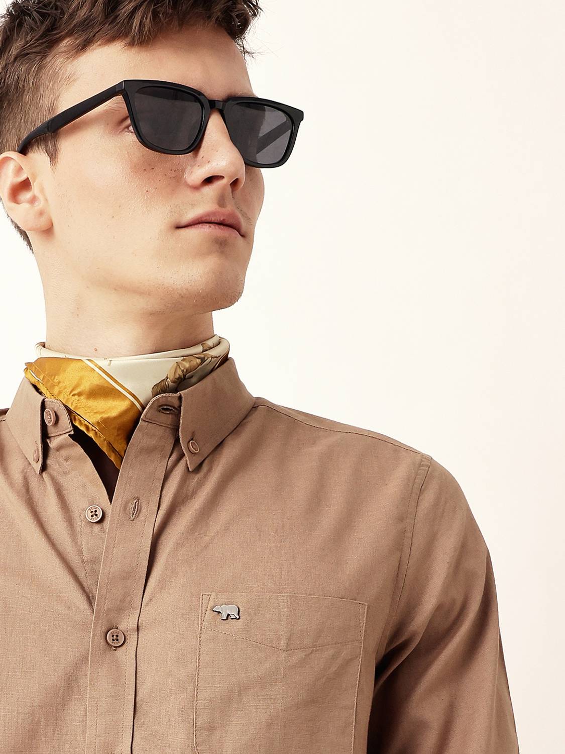THE BEAR HOUSE Men Solid Casual Brown Shirt - Image 5