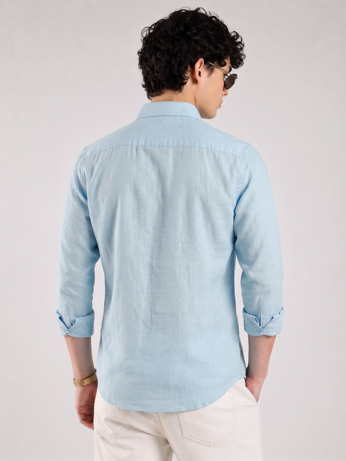 Image of Roadster Men Solid Casual Light Blue Shirt