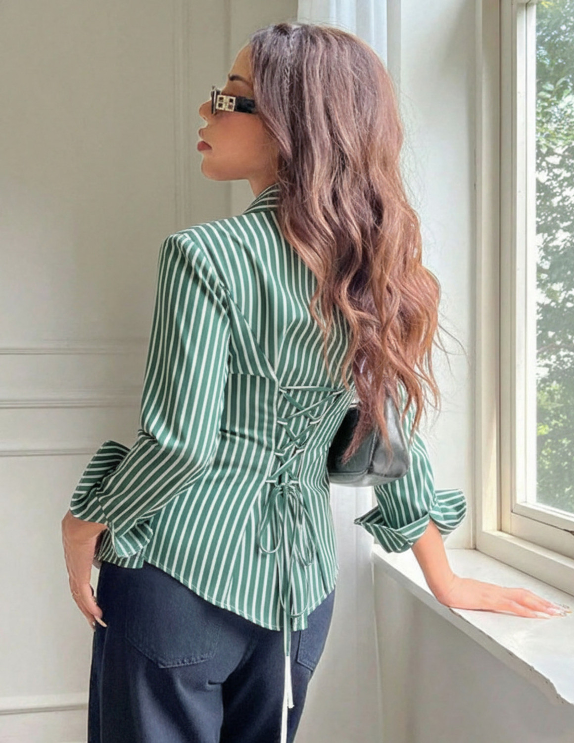 Image of PERFECT PRODUCTIONS Women Striped Casual Green Shirt