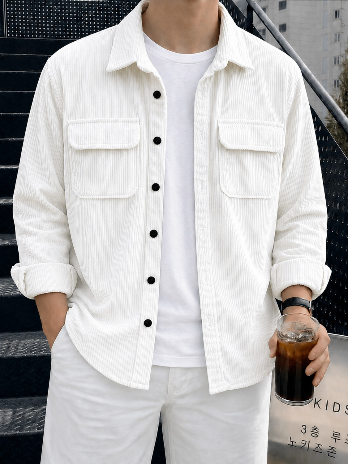 Image of HOODLER Men Self Design Casual White Shirt
