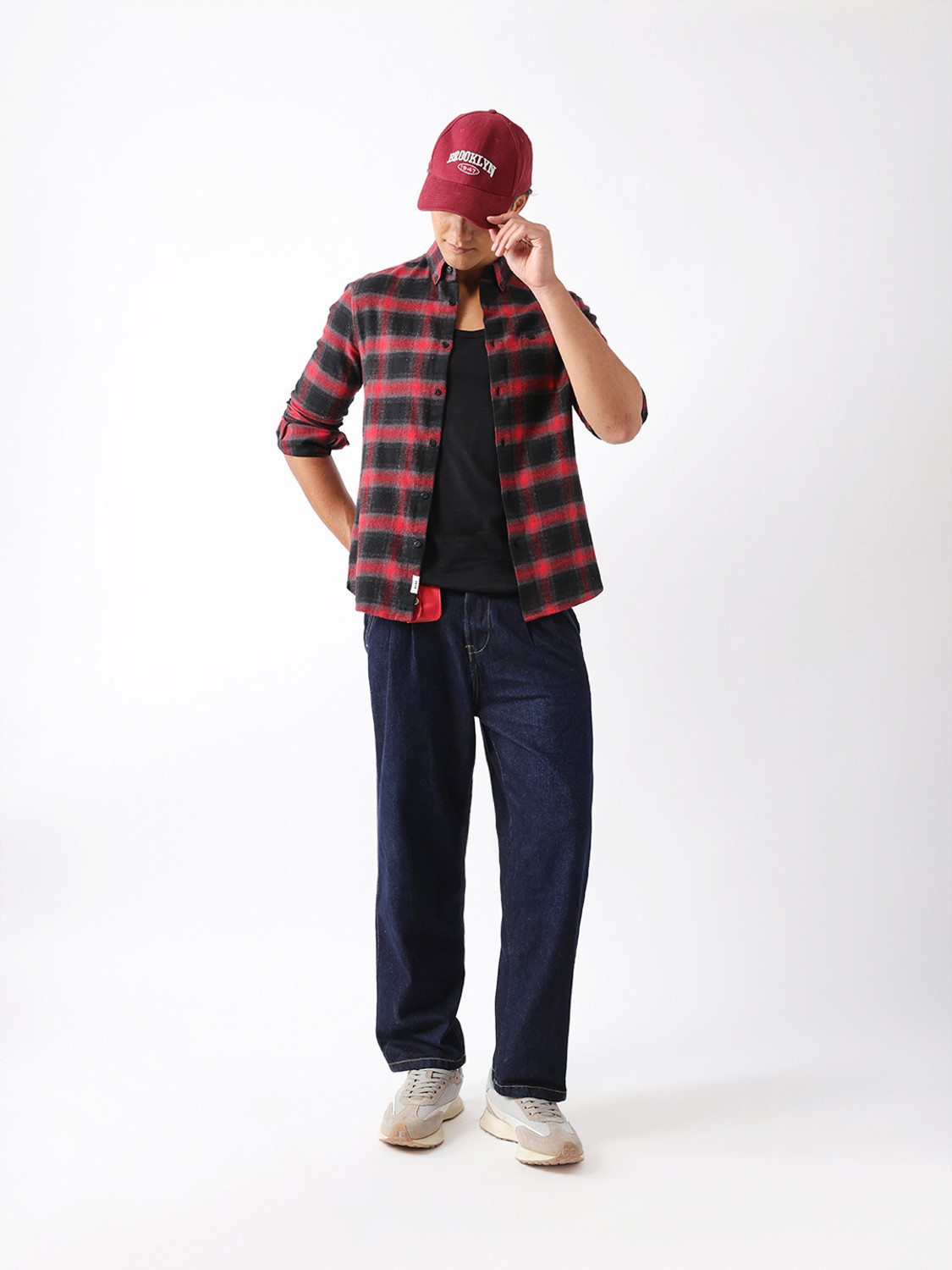 Image of THE BEAR HOUSE Men Checkered Casual Red Shirt