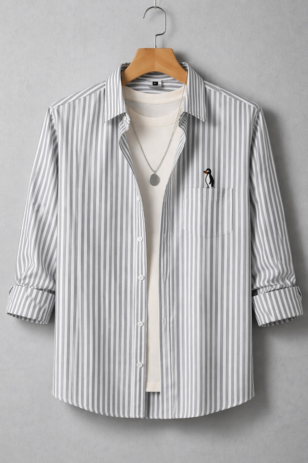 Image of TYRELL Men Striped Casual Grey, White Shirt