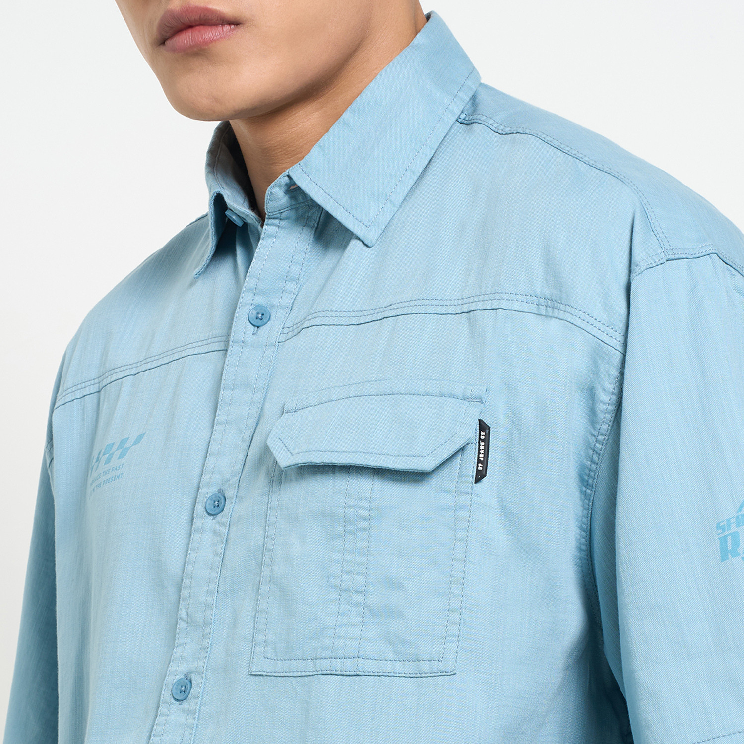 Image of SF Jeans by Pantaloons Men Solid Casual Blue Shirt