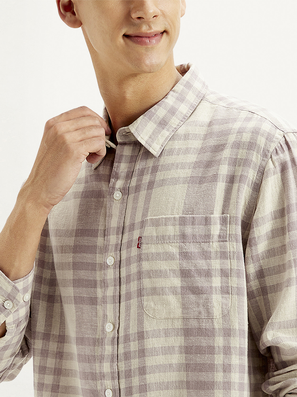 Image of LEVI'S Men Checkered Casual Beige Shirt