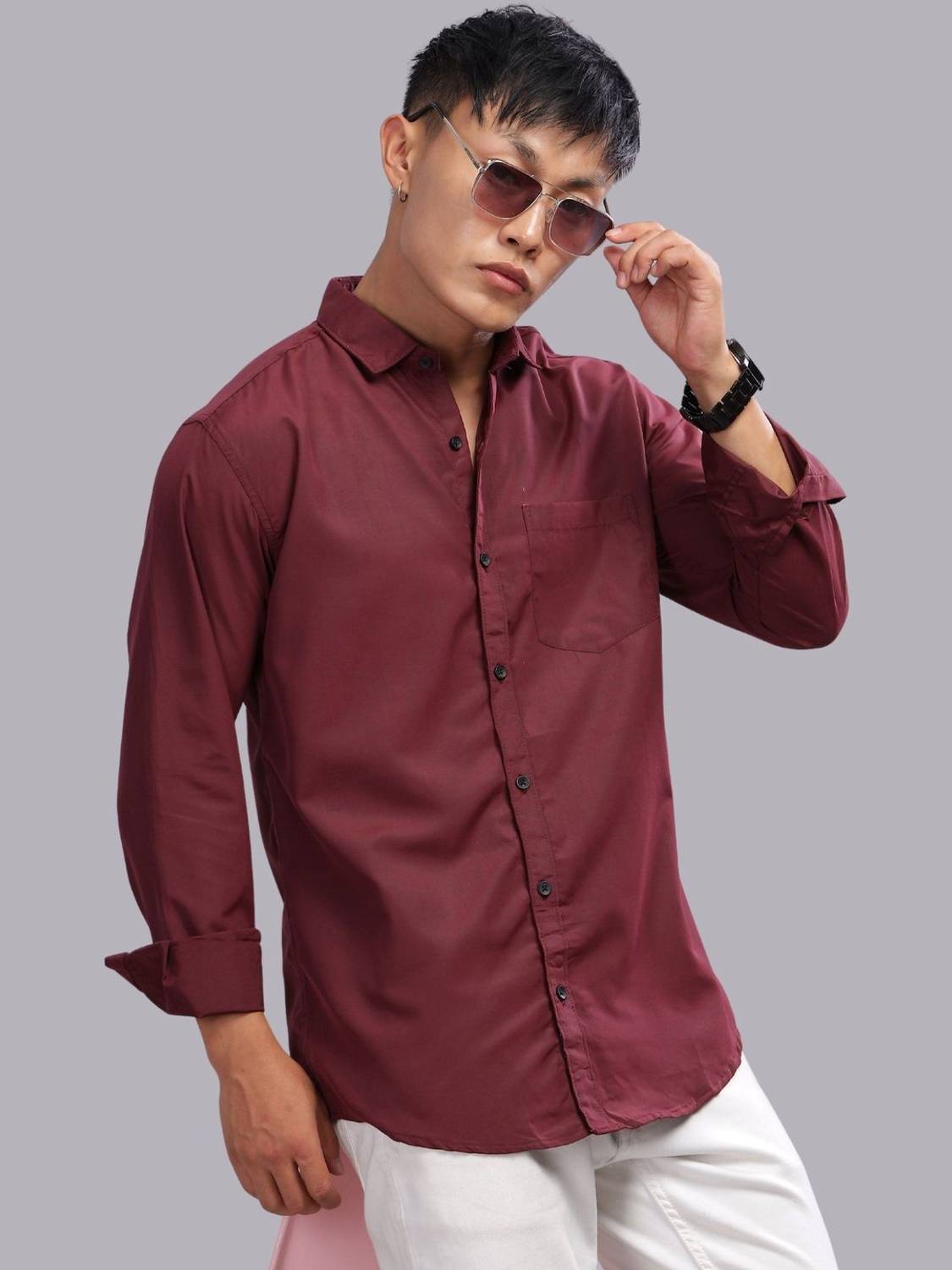 URBANICE Men Solid Casual Maroon Shirt