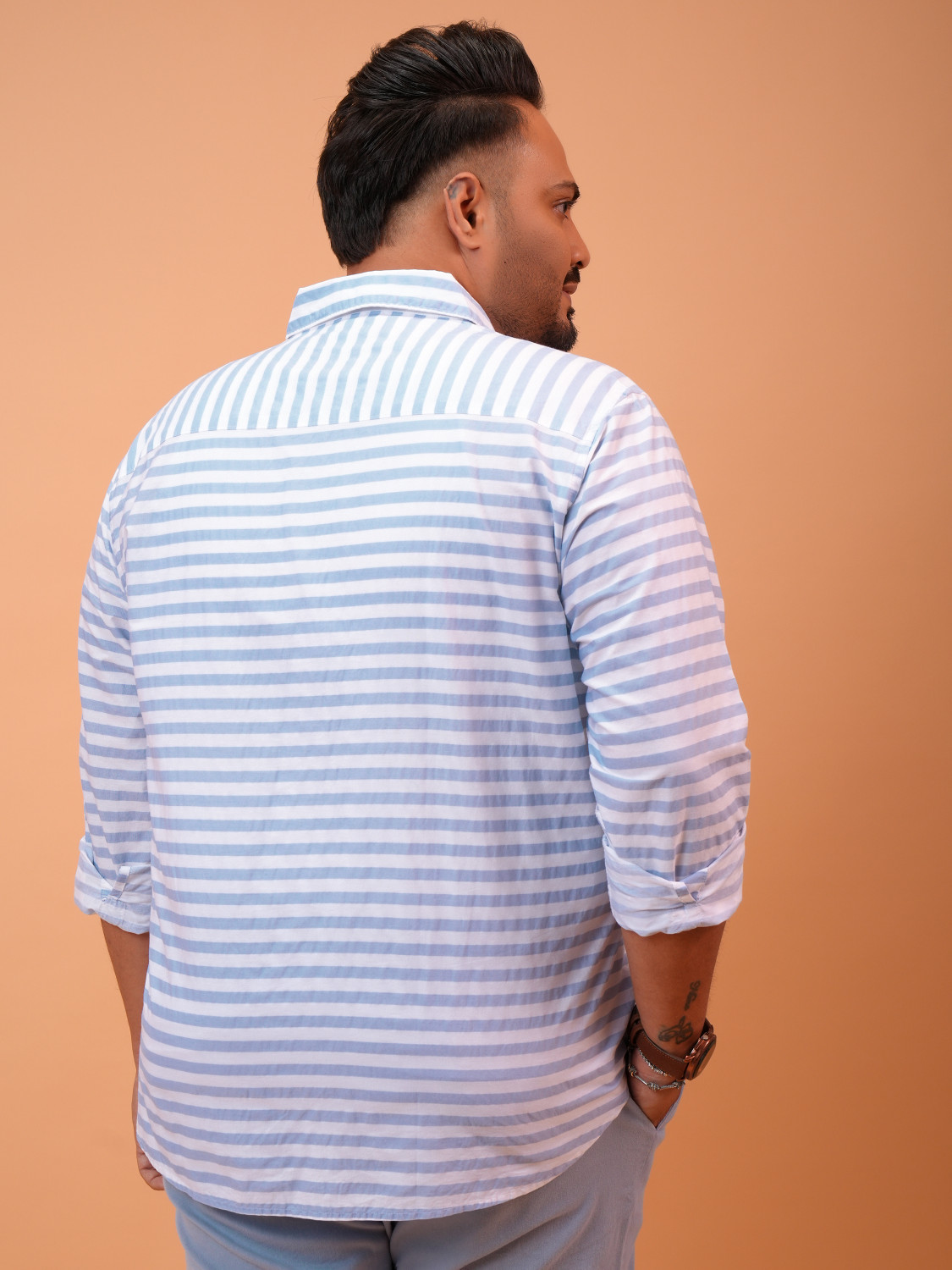 Image of HIGHLANDER Men Striped Casual White Shirt