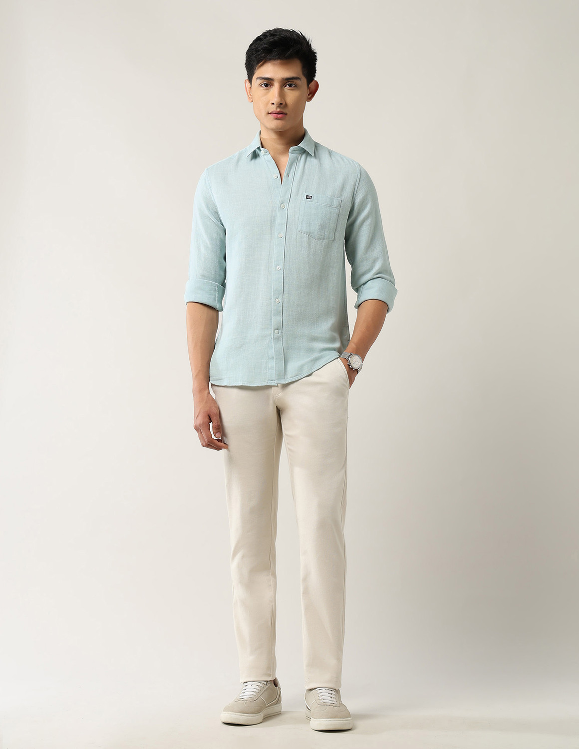 Image of Arrow Sport Men Solid Casual Green Shirt
