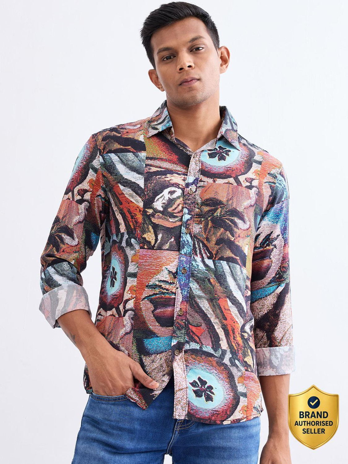 Image of Spykar Men Printed Casual Multicolor Shirt