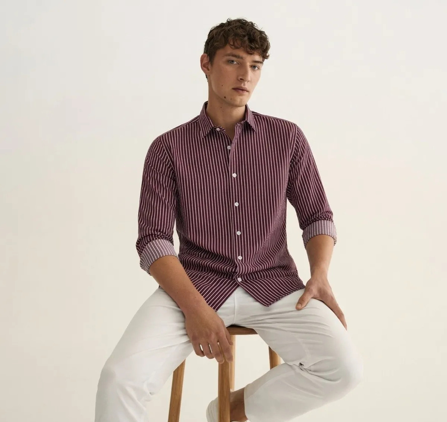 Image of Vaswani Men Striped Casual Pink Shirt