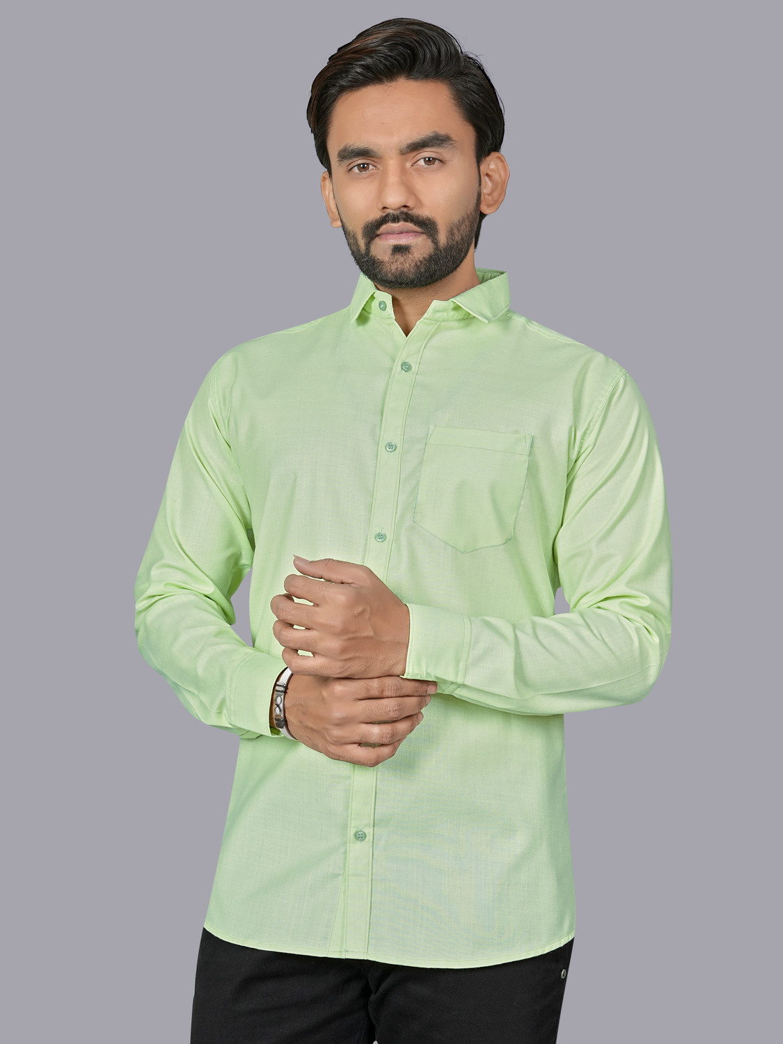 Image of REJIO Men Solid Casual Light Green Shirt
