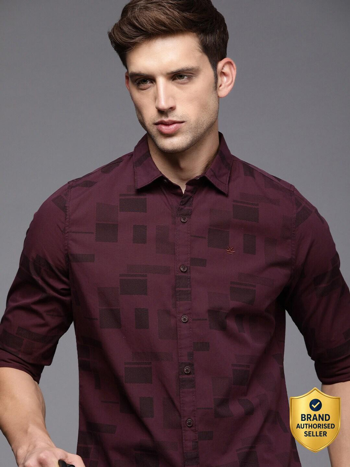 Image of WROGN Men Printed Casual Purple, Black Shirt