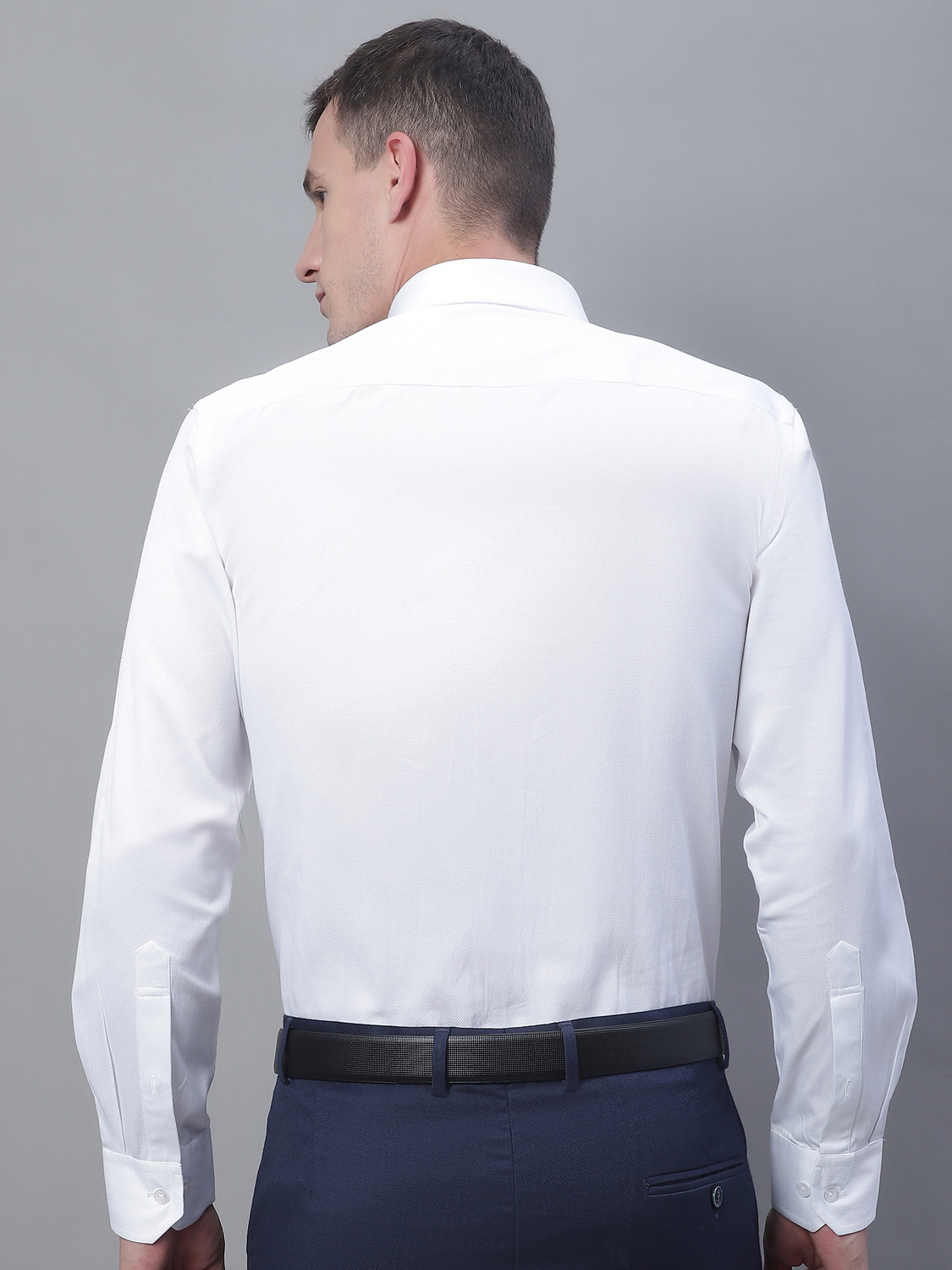 Image of CANTABIL Men Self Design Formal White Shirt