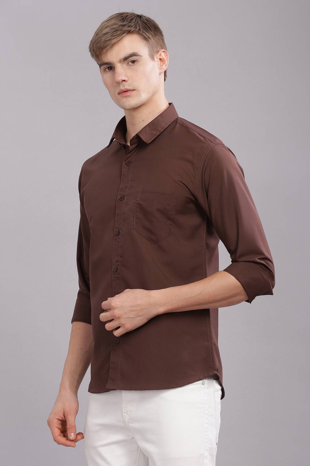 Uzmax Men Solid Casual Brown Shirt - Image 4