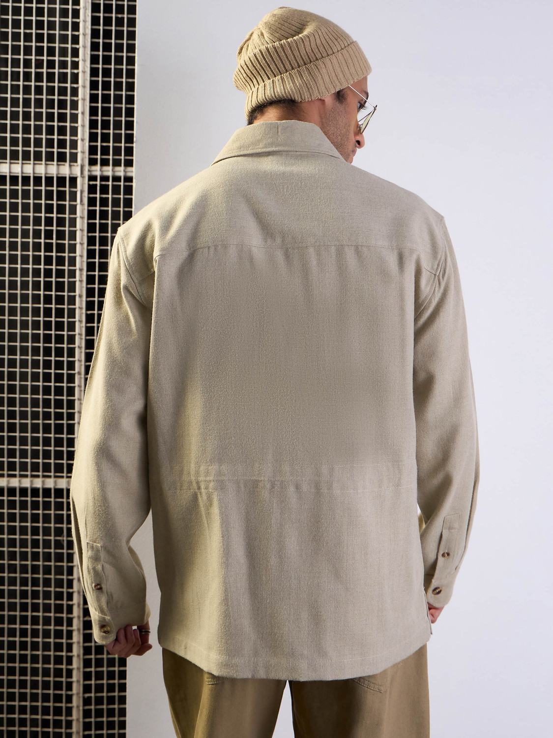Image of MASCLN SASSAFRAS Men Solid Casual Beige Shirt