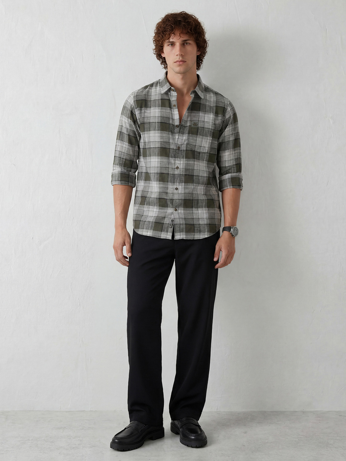 Image of WROGN Men Checkered Casual Green Shirt