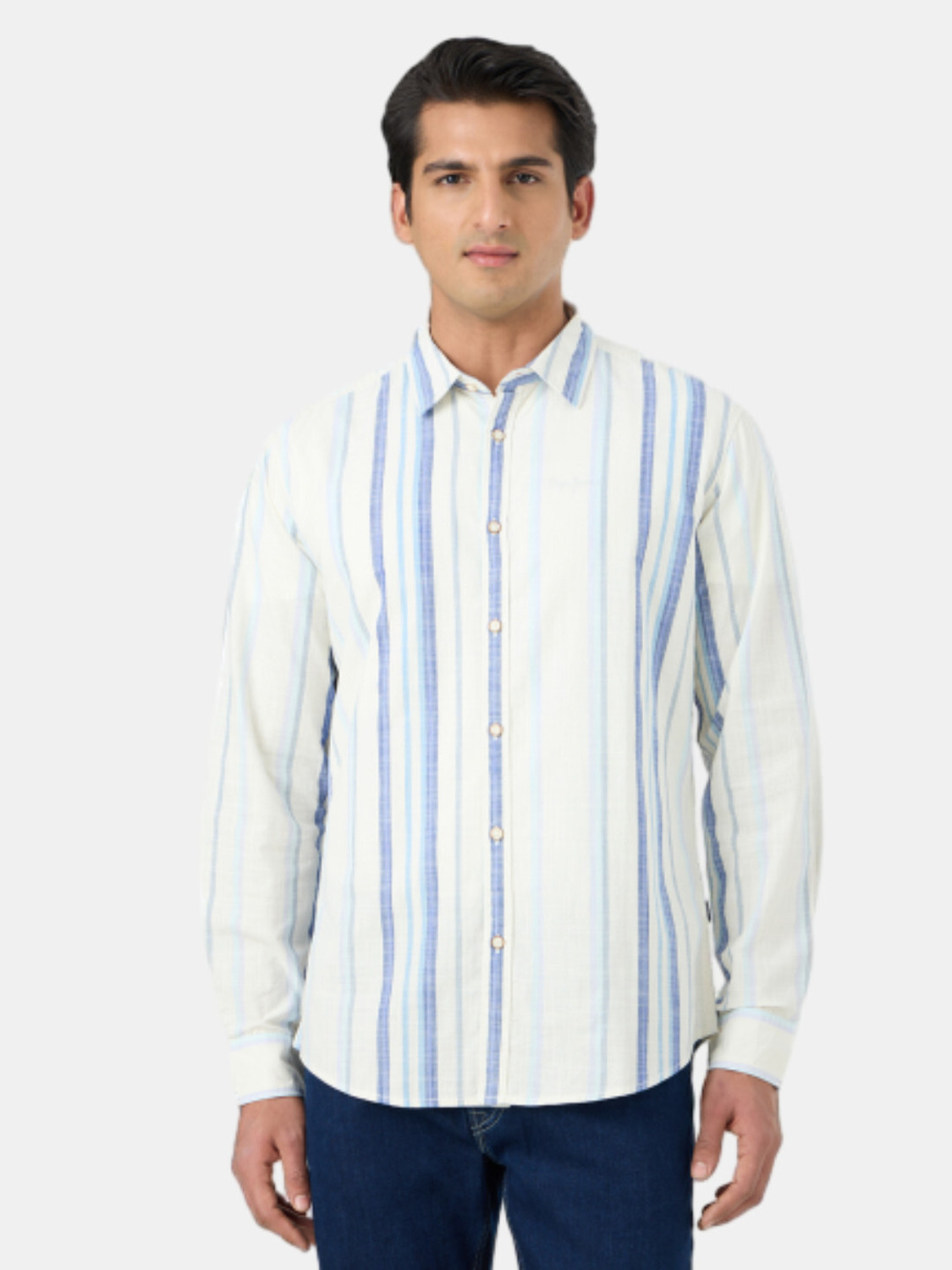 Image of Pepe Jeans Men Striped Casual White Shirt