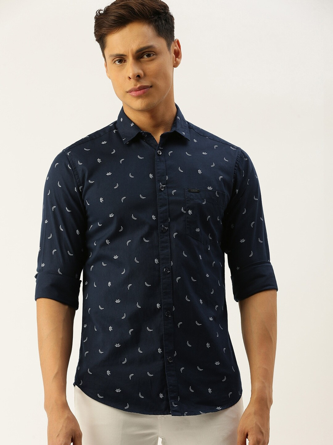 Image of The Indian Garage Co. Men Graphic Print Casual Blue Shirt