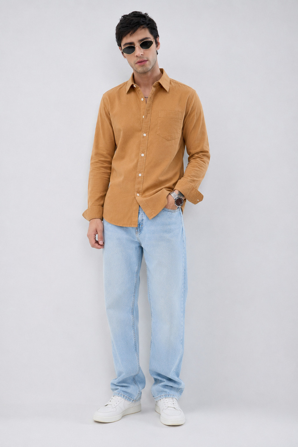 Image of NETTO UOMO Men Solid Casual Brown Shirt