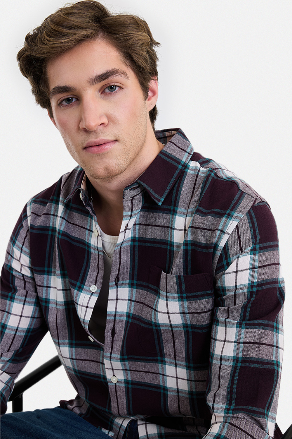 Image of Snitch Men Checkered Casual Maroon Shirt