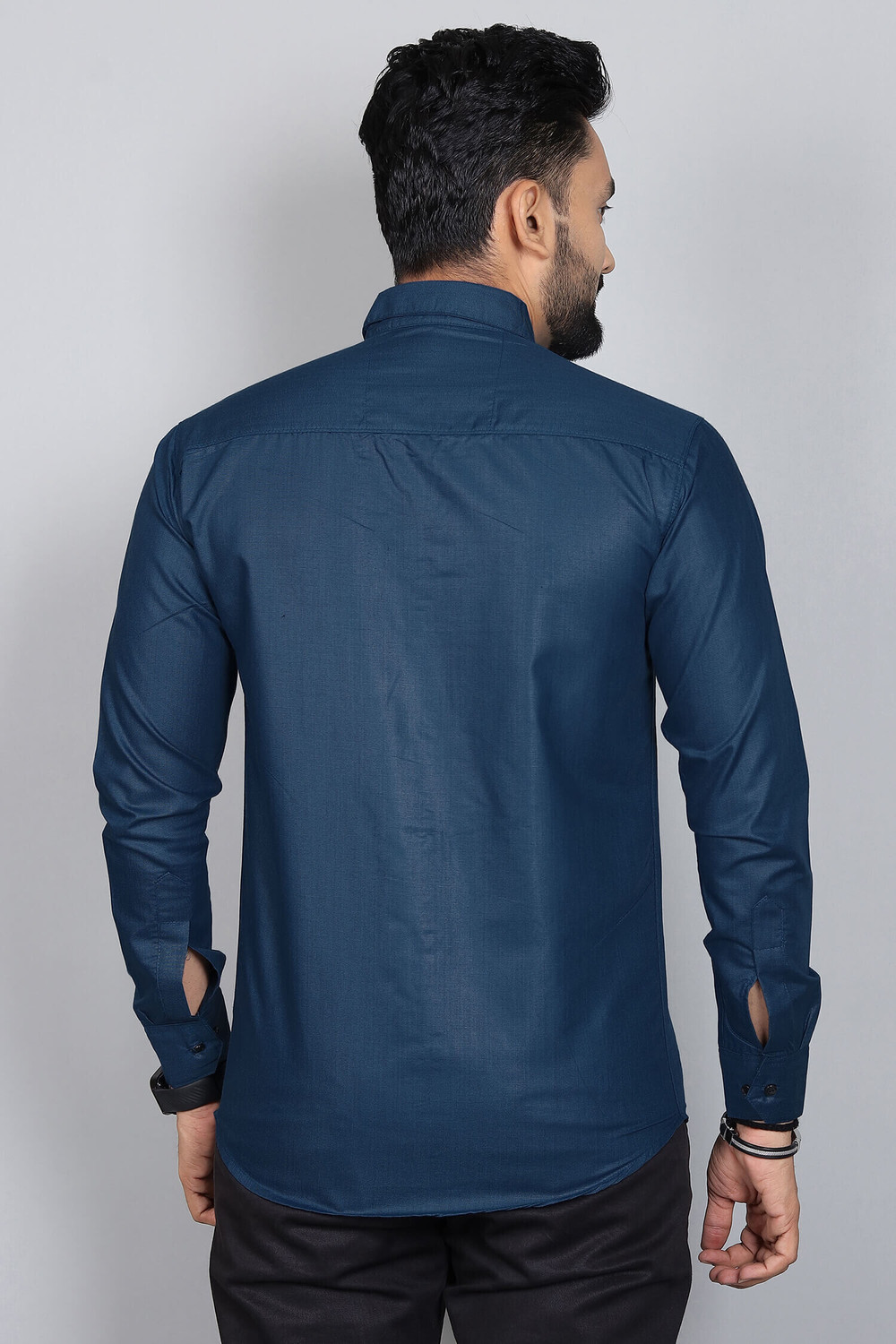 Image of Blue dove Men Solid Casual Dark Blue, White Shirt
