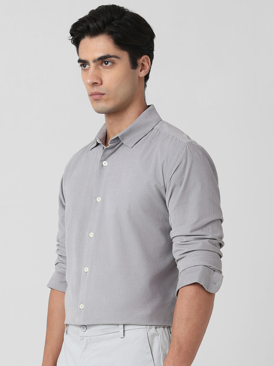 Image of MUFTI Men Solid Formal Grey Shirt