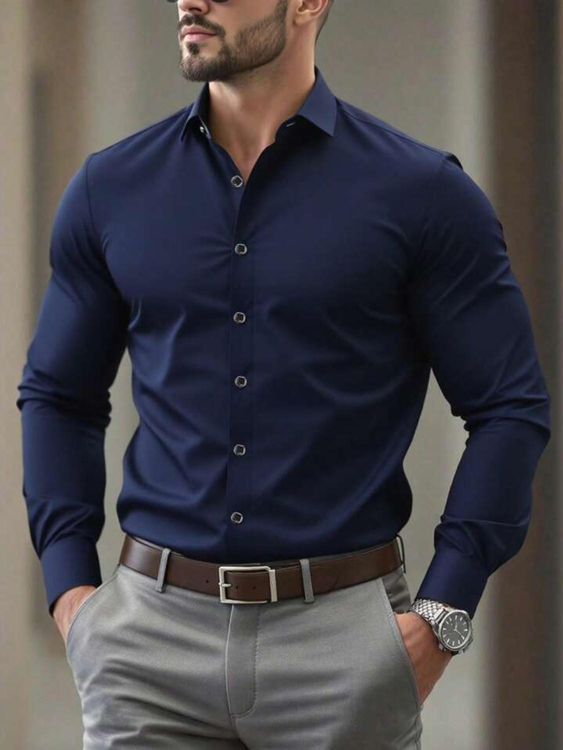 Image of The Fashion Prime Men Solid Formal Blue Shirt