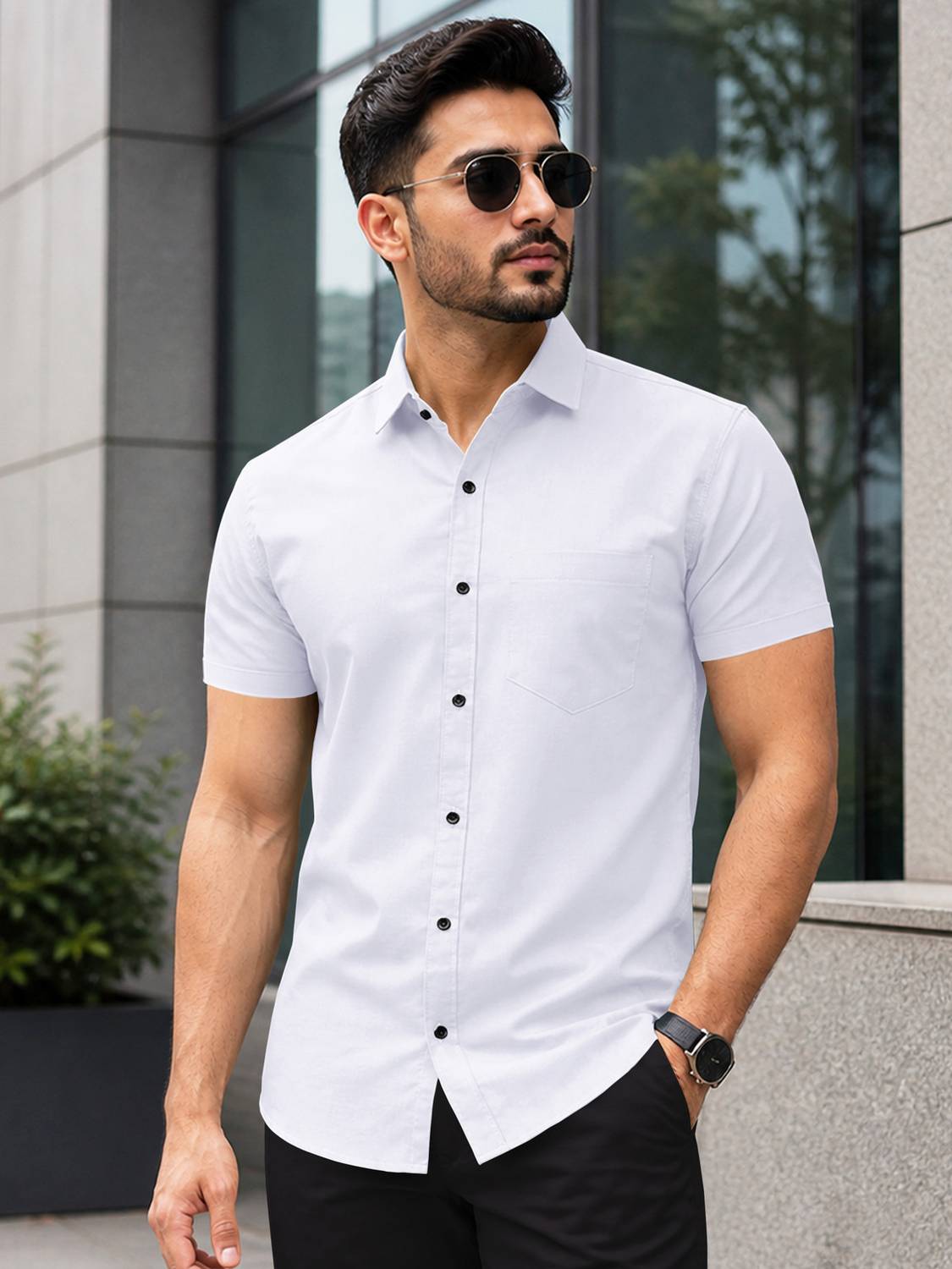 Men Regular Fit Self Design Spread Collar Casual Shirt - Image 3