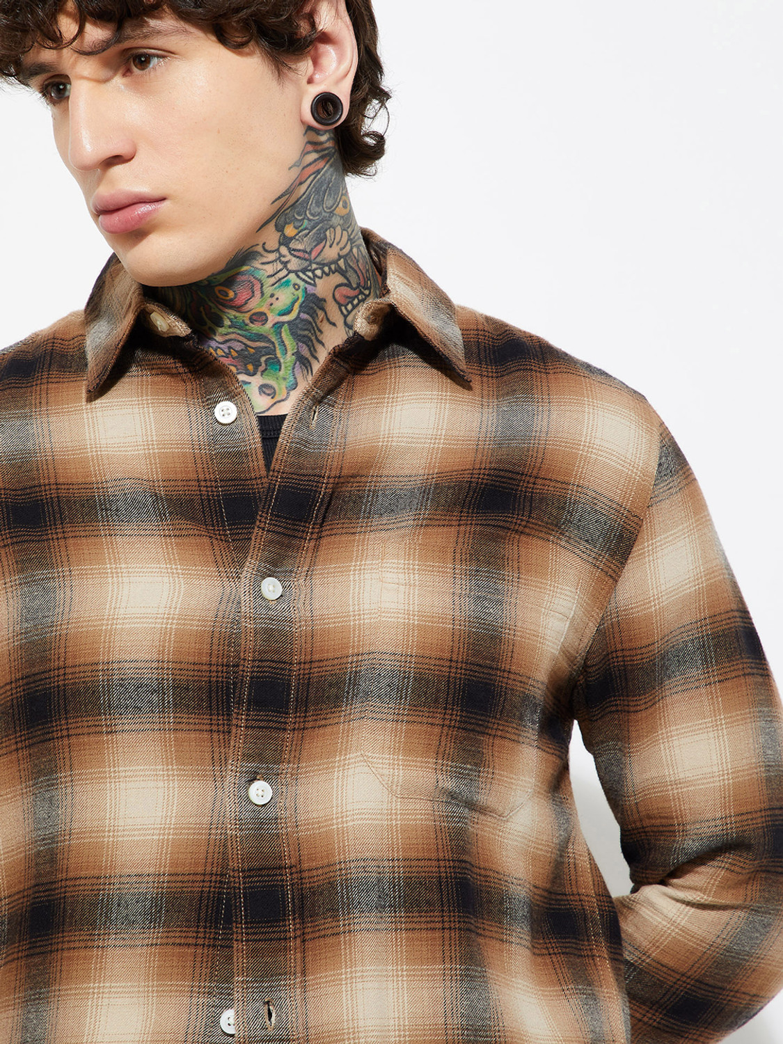 Image of MAX Men Checkered Casual Brown Shirt