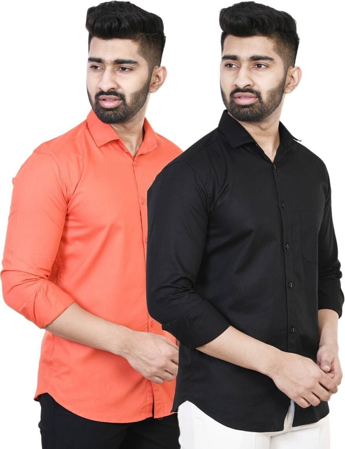 Feel high Men Regular Fit Solid Spread Collar Casual Shirt (Pack