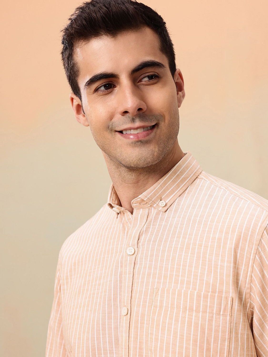 Image of Mast & Harbour Men Striped Casual Pink Shirt