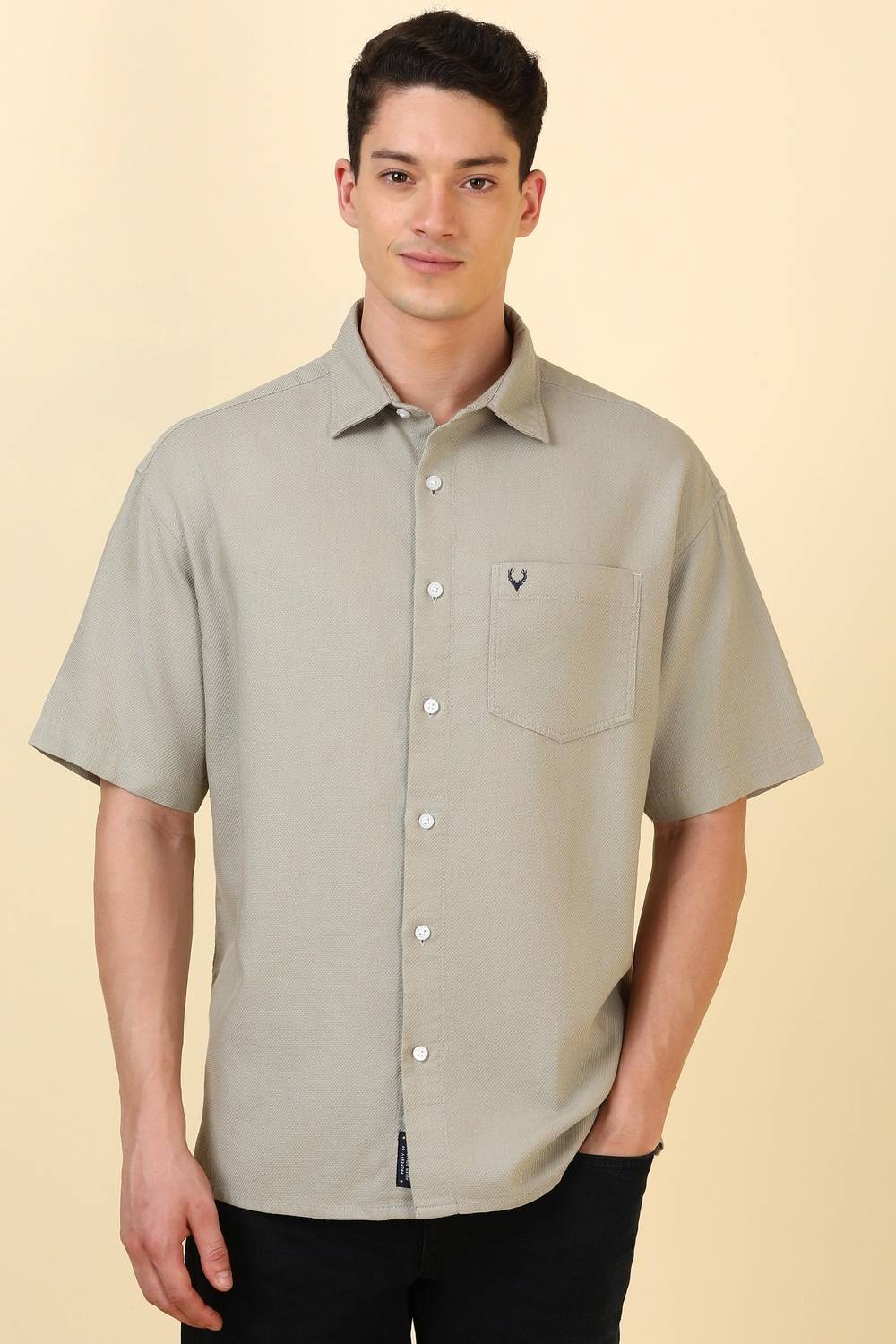 Allen Solly Men Solid Casual Grey Shirt