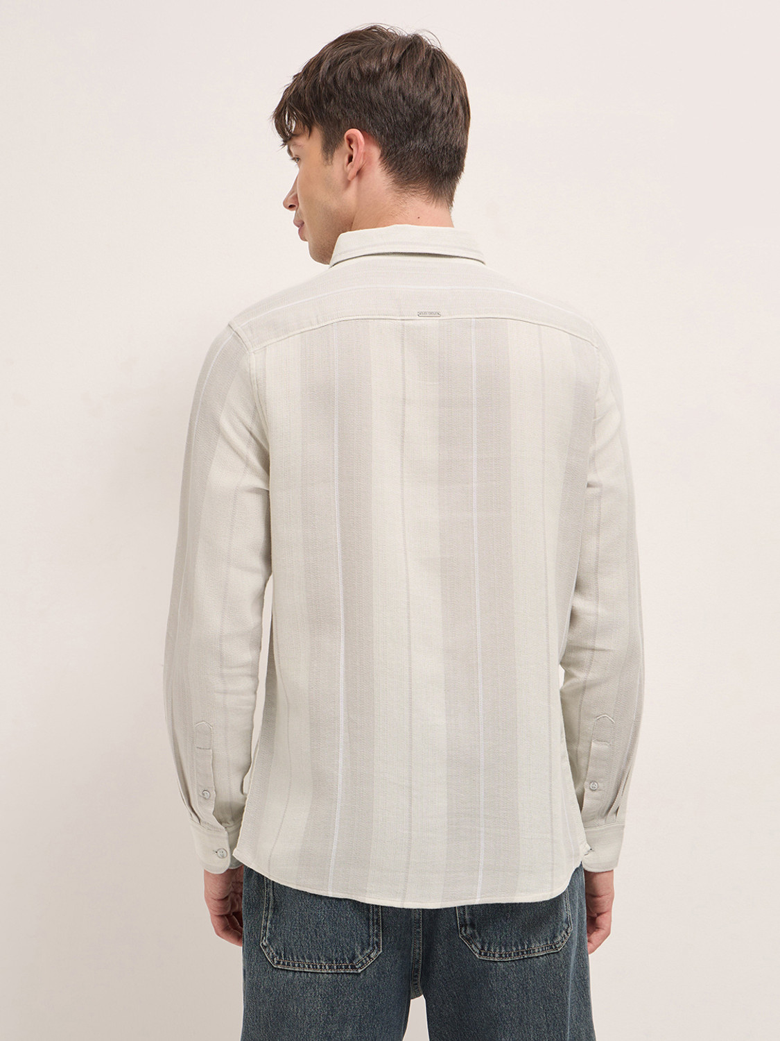 Image of THE BEAR HOUSE Men Striped Casual Green Shirt