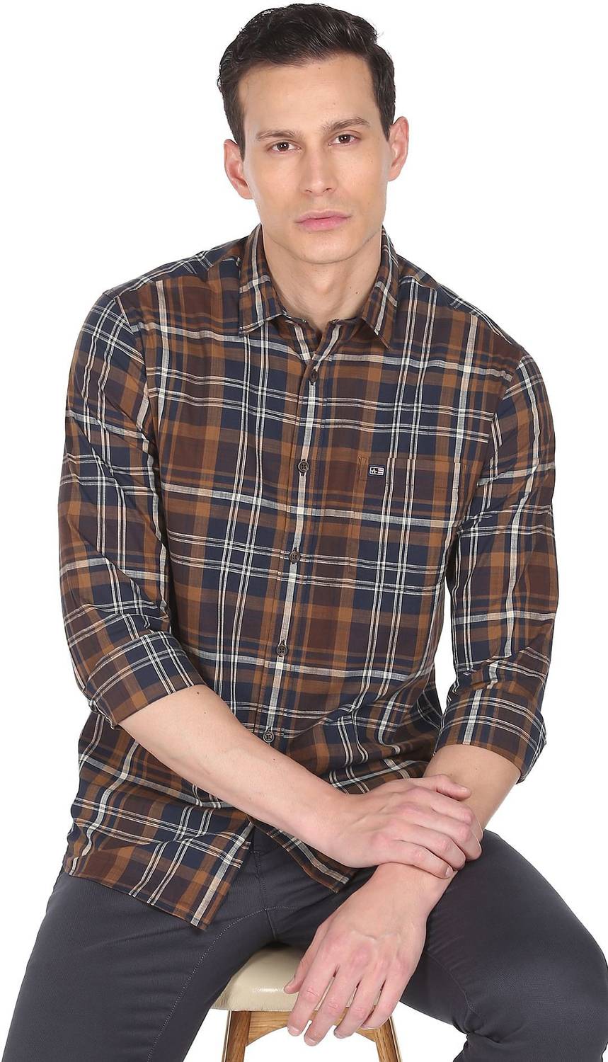 Arrow Sport Men Checkered Casual Brown Shirt