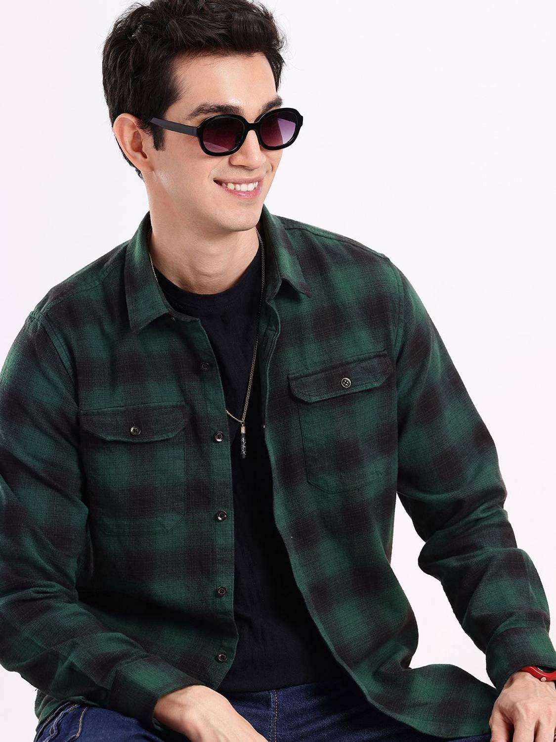 AEROPOSTALE Men Checkered Casual Green Shirt
