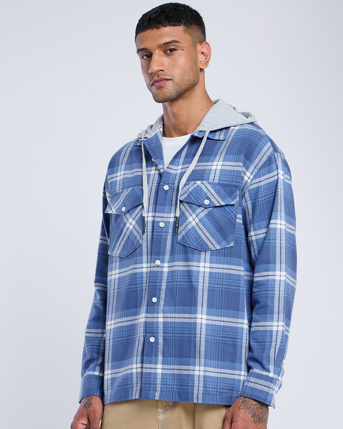 Image of BEWAKOOF Men Checkered Casual Blue Shirt