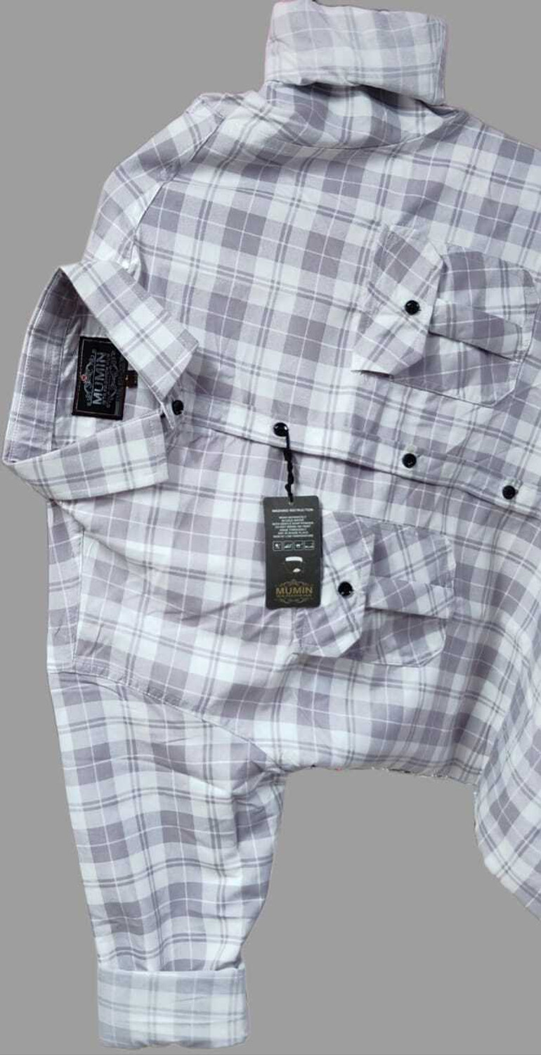 Image of MUMIN Men Checkered Casual Grey, White Shirt