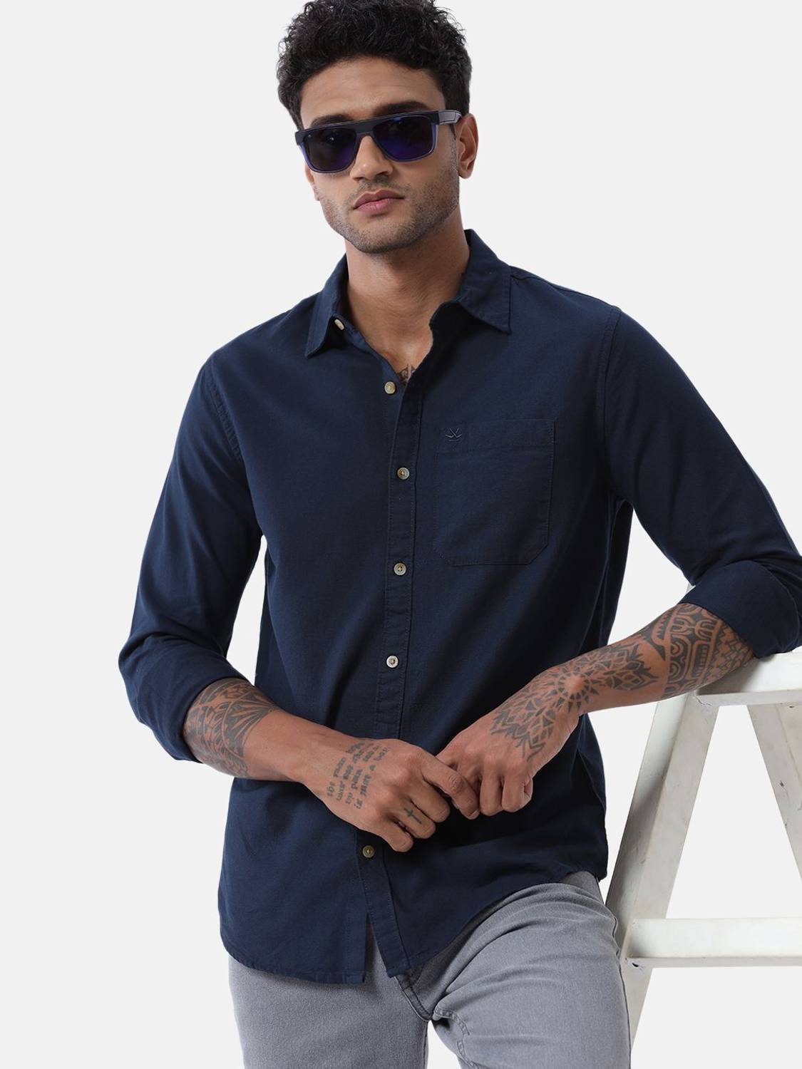 WROGN Men Regular Fit Solid Spread Collar Casual Shirt
