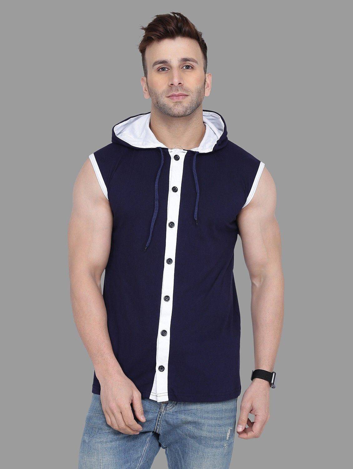 tfurnish Men Color Block Casual Dark Blue Shirt