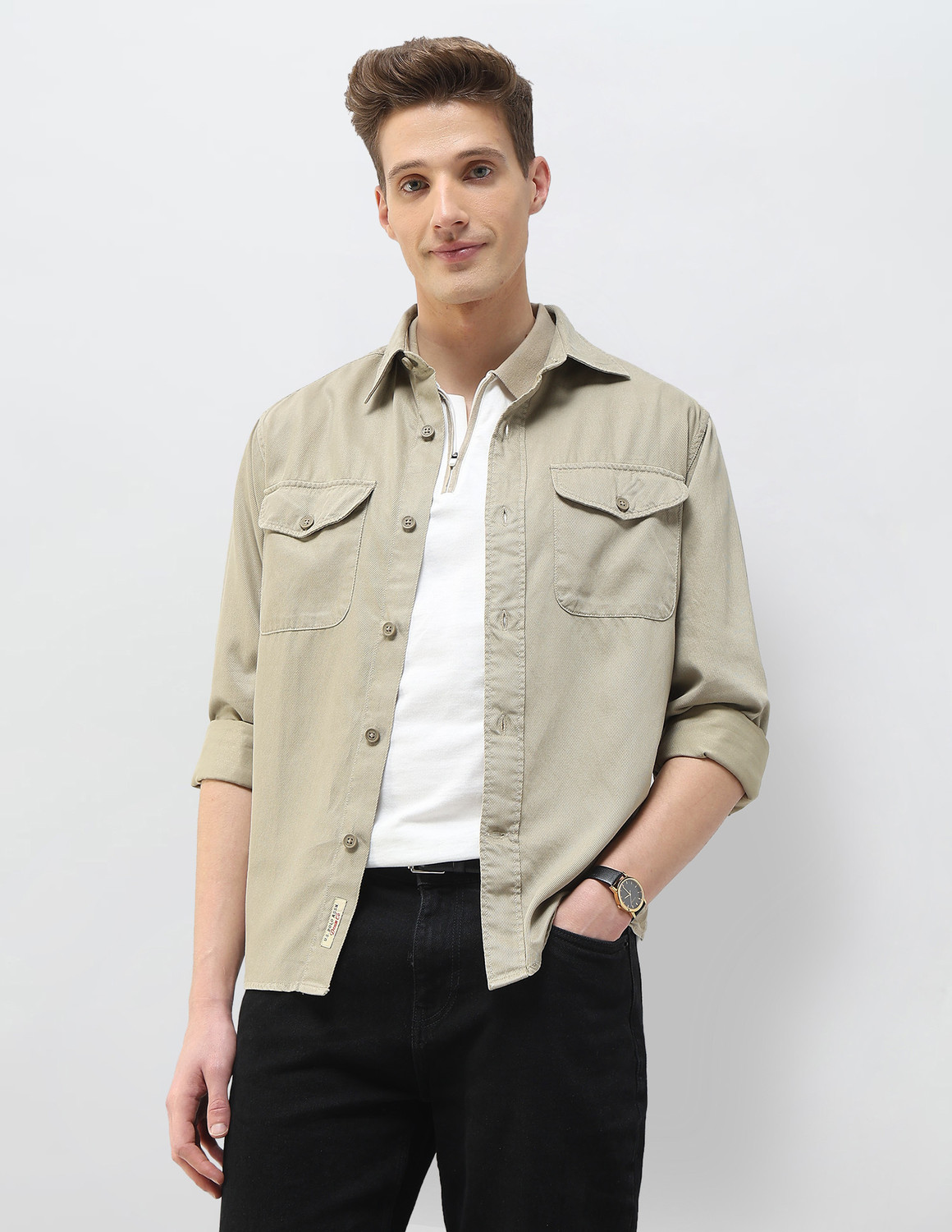 Image of U.S. Polo Assn. Denim Co. Men Solid Casual Brown Shirt