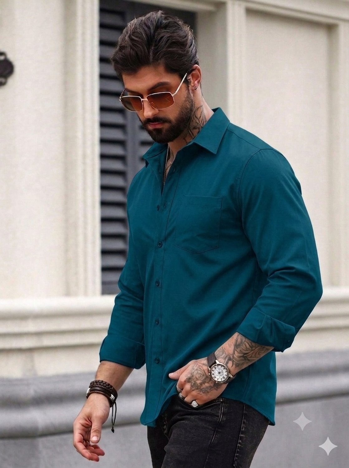 Image of METRONAUT Men Solid Casual Blue Shirt