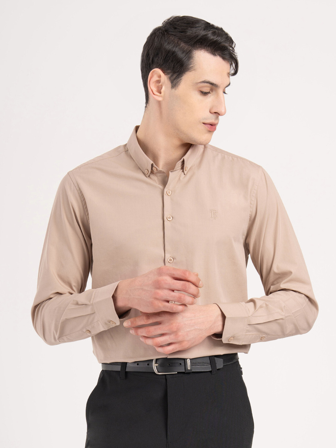 Image of RED TAPE Men Solid Casual Beige Shirt