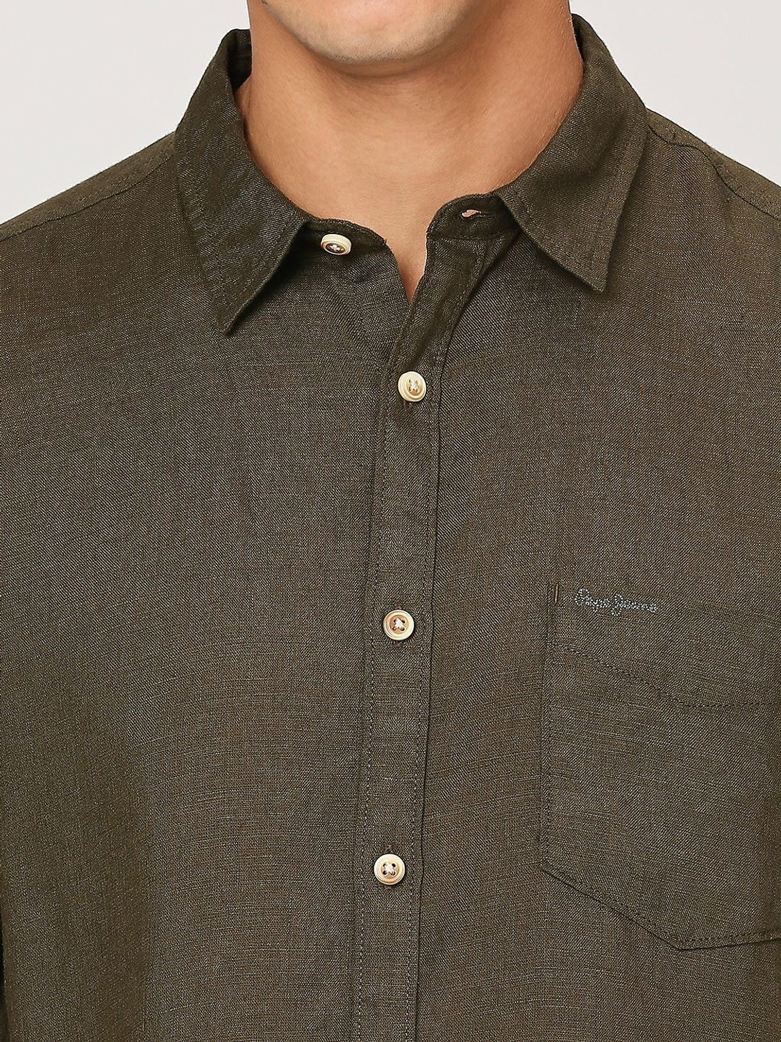 Image of Pepe Jeans Men Self Design Casual Dark Green Shirt