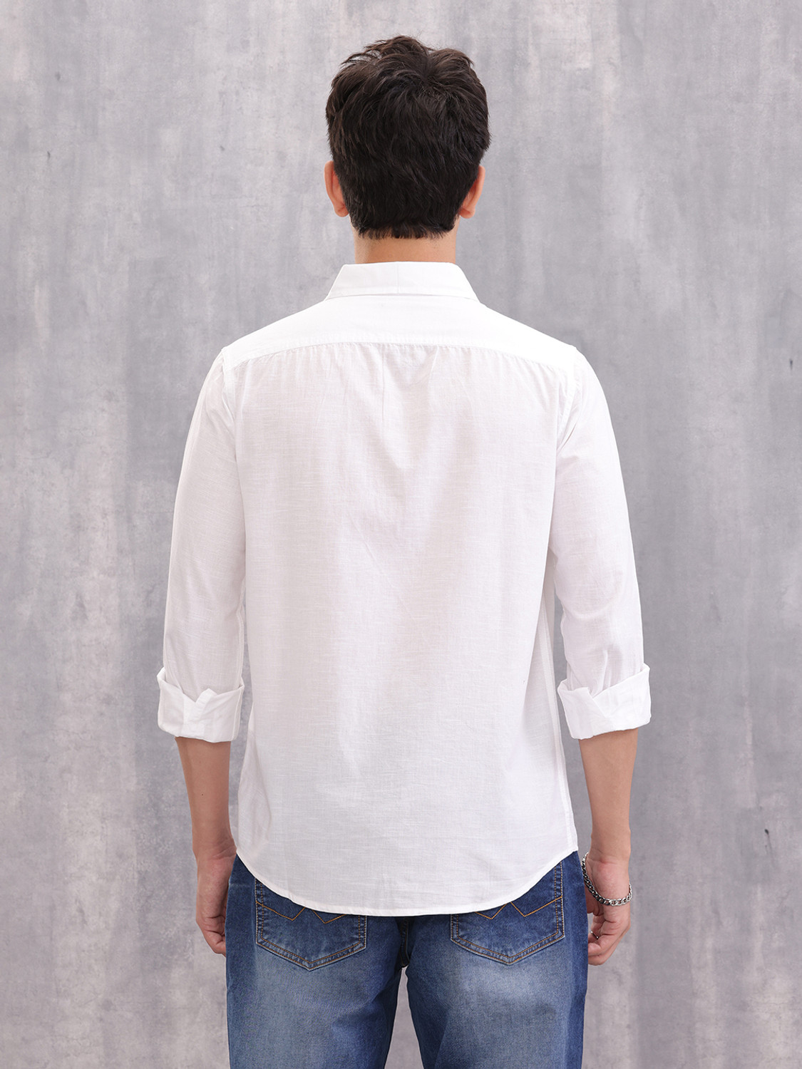 Image of WROGN Men Solid Casual White Shirt