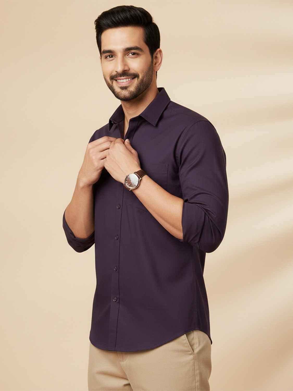 Image of METRONAUT Men Solid Casual Purple Shirt