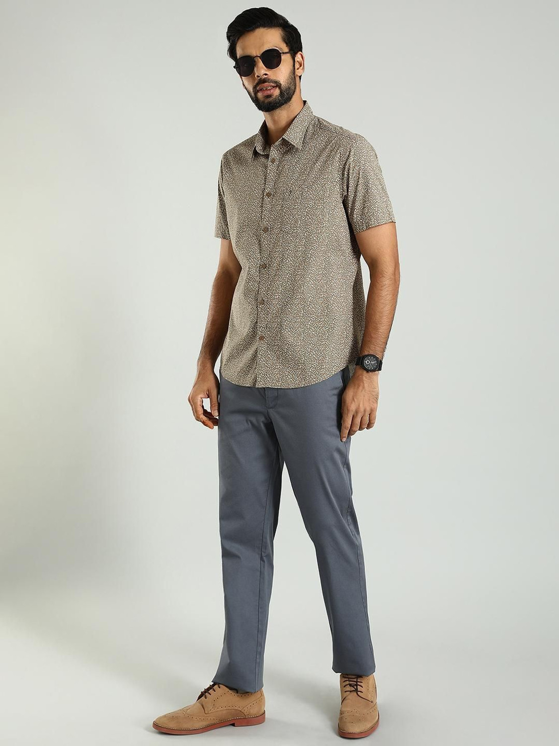 Image of INDIAN TERRAIN Men Printed Casual Green Shirt