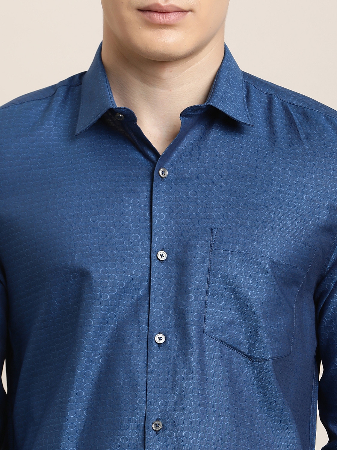 Image of TURTLE Men Self Design Formal Blue Shirt