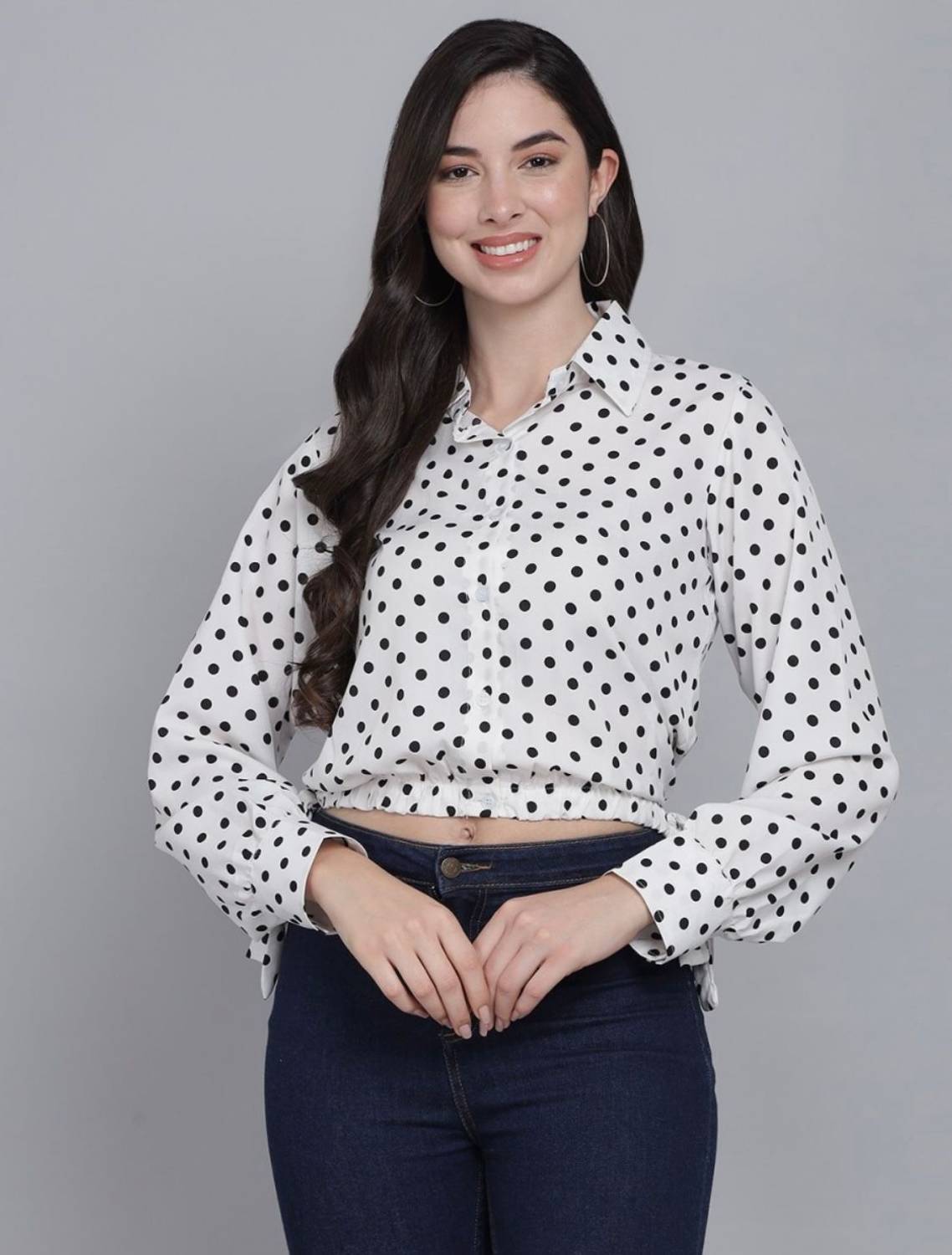 RIHANI FAB Women Polka Print Casual Black, White Shirt