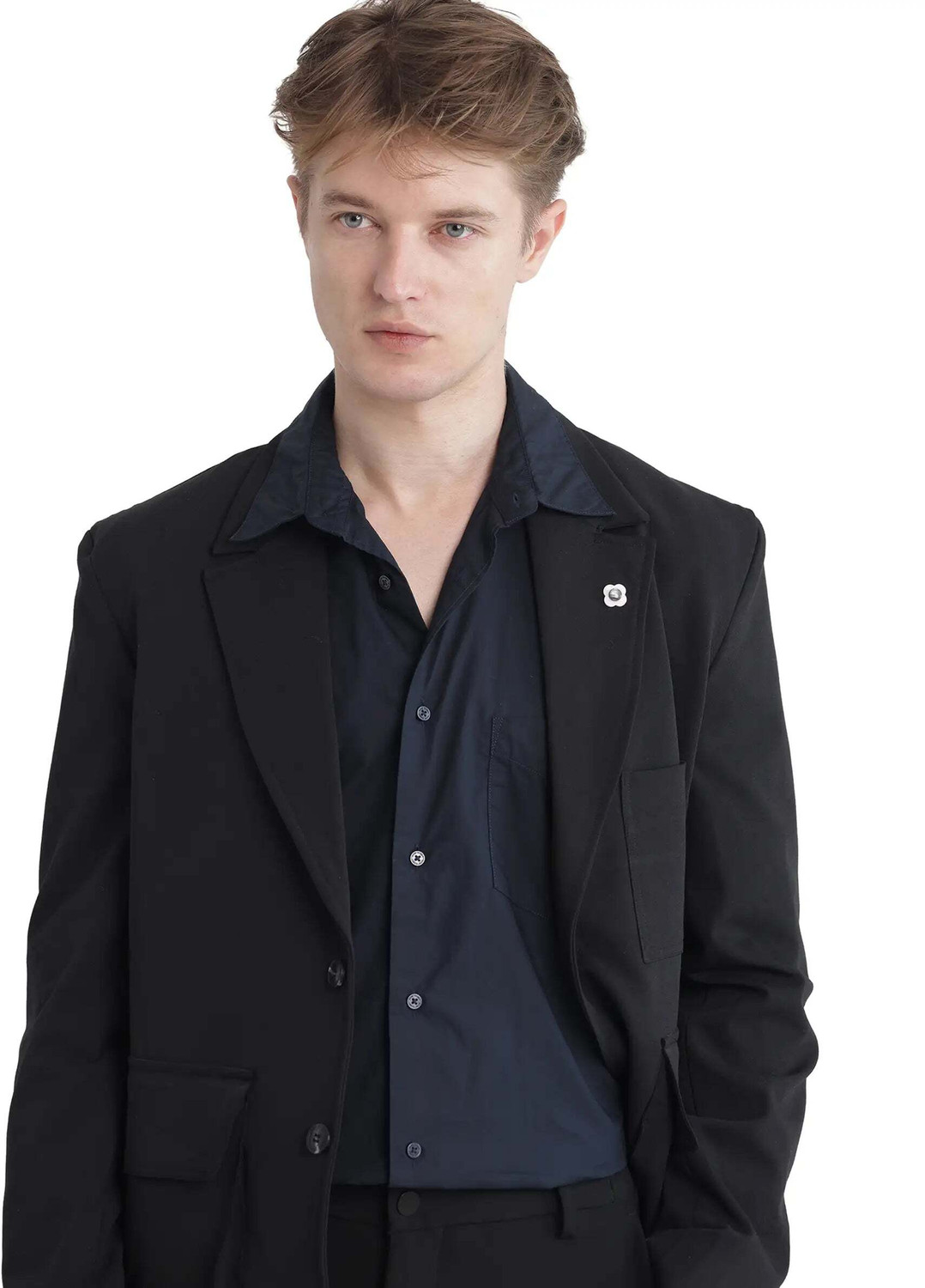 Image of RARE RABBIT Men Solid Casual Dark Blue Shirt